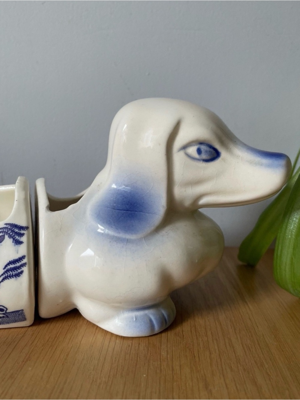 Vintage Blue Willow Dachshund 4-Piece Ceramic Planter Snack Set Japan - Picture 7 of 16